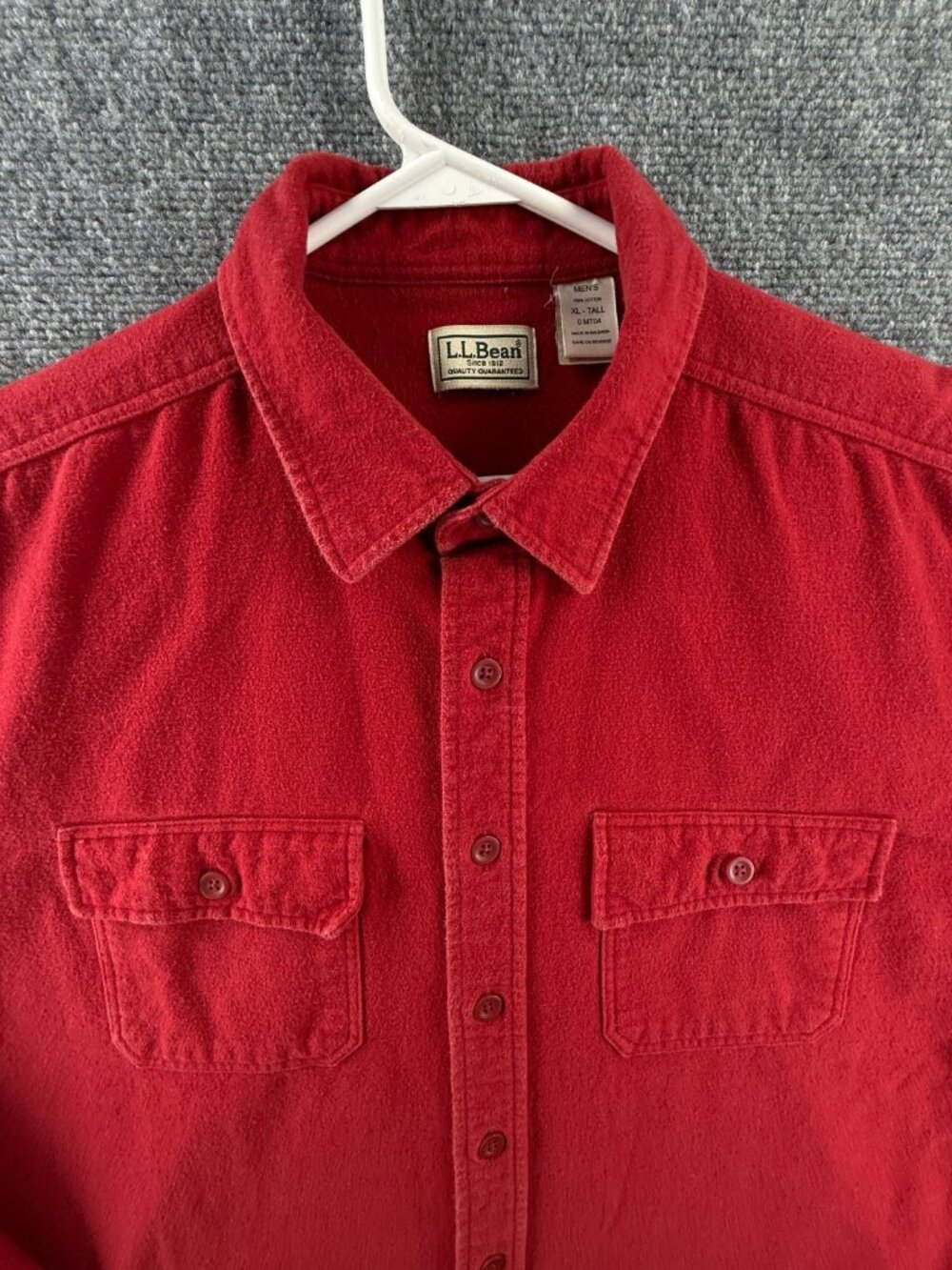 LL Bean Chamois Cloth Flannel Button Up Shirt Red Thick Pockets XLT Tall Cotton